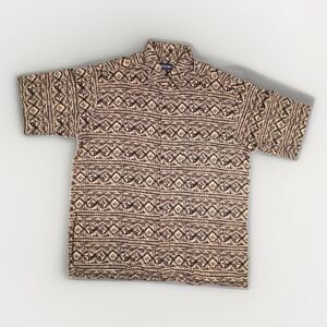Vintage Puritan Rayon Shirt Mens Large Tribal Geometric Aztec All Over Print 90s